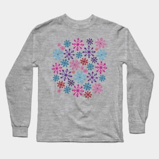 SNOWFLAKES Christmas Xmas Winter Holidays in Non-Traditional Fuchsia Pink Purple Blue Red on Pink - UnBlink Studio by Jackie Tahara Long Sleeve T-Shirt